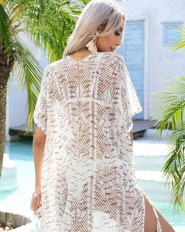 Multicolored Openwork Tassel Slit Cover-Up