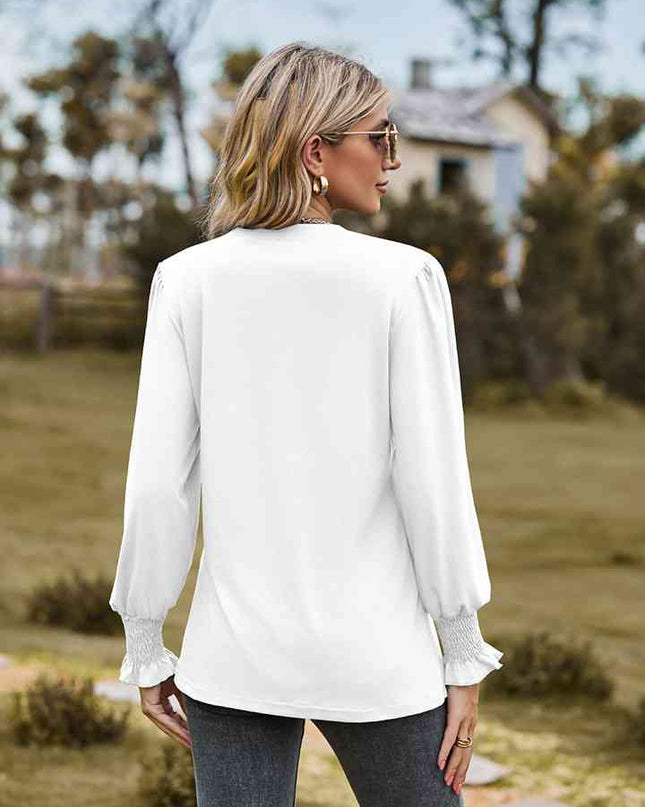 Notched Neck Flounce Sleeve Blouse