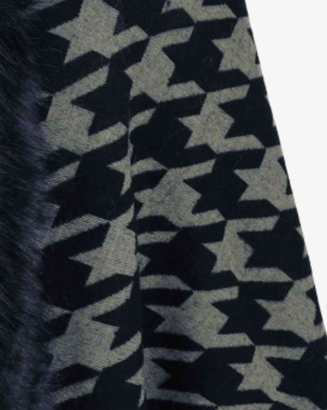 Houndstooth Fringe Hem Poncho