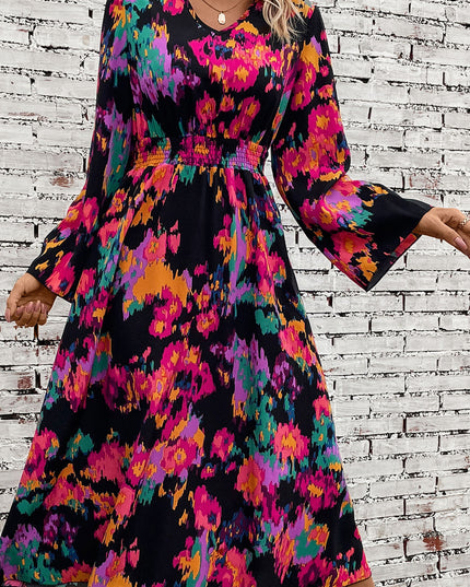 Printed Smocked Waist Midi Dress