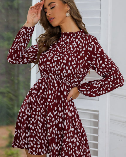 Mock Neck Long Sleeve Printed Dress