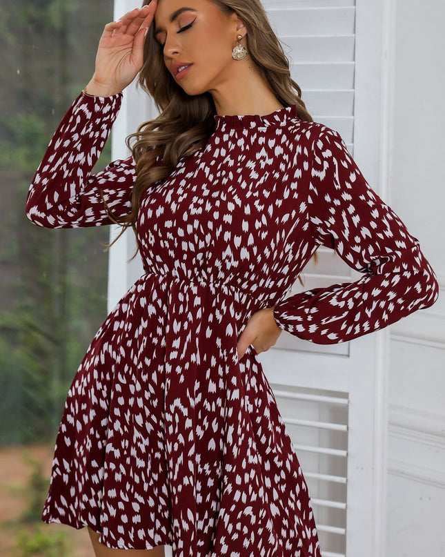 Mock Neck Long Sleeve Printed Dress