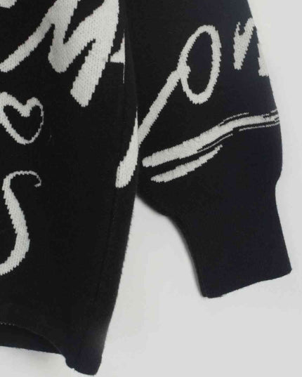 Letter Round Neck Drawstring Sweater