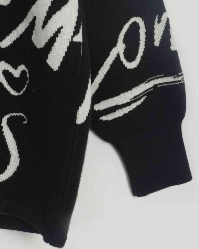 Letter Round Neck Drawstring Sweater