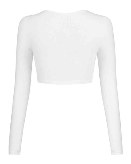 Double Take Button Down Long Sleeve Cropped Top