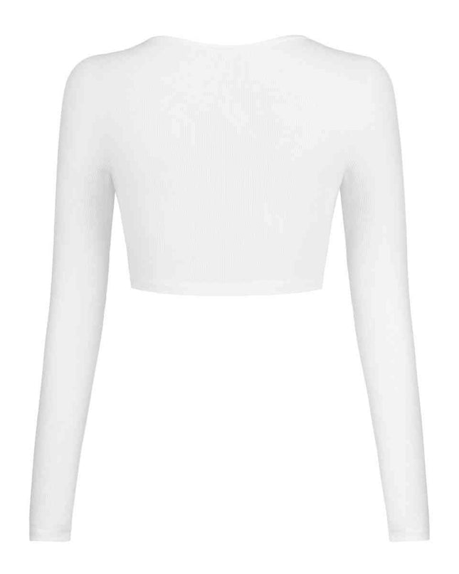 Double Take Button Down Long Sleeve Cropped Top