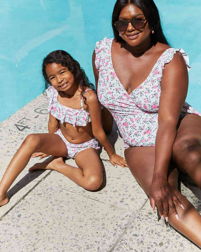 Marina West Swim Full Size Float On Ruffle Faux Wrap One-Piece in Roses Off-White