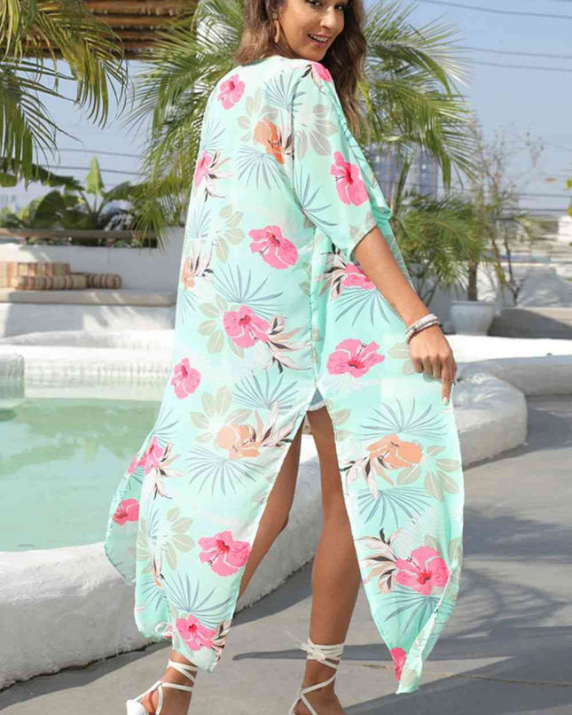 Floral Slit Half Sleeve Cover-Up