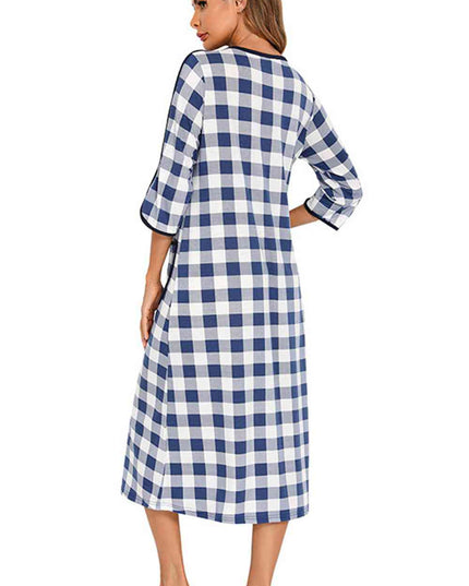 Round Neck Three-Quarter Sleeve Midi Night Dress