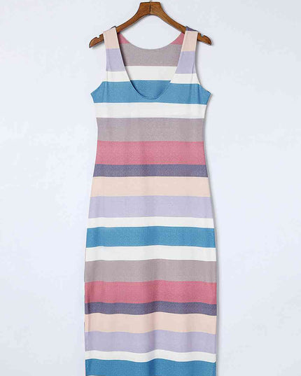 Striped Slit Sleeveless Maxi Dress