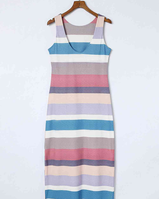 Striped Slit Sleeveless Maxi Dress