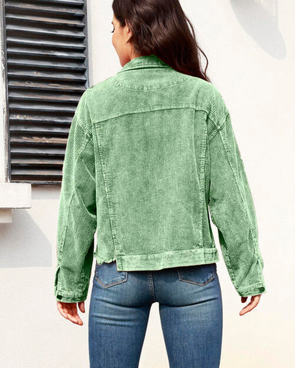 Football Sequin Raw Hem Collared Neck Jacket