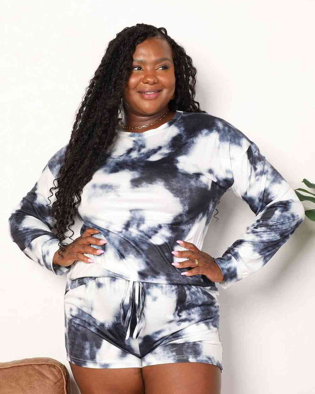 Double Take Tie-Dye Round Neck Top and Shorts Lounge Set