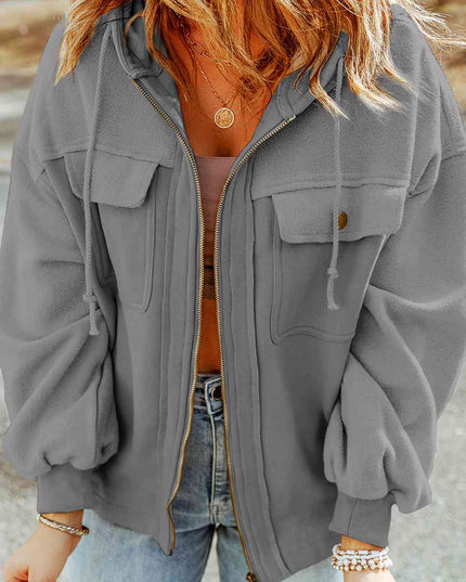 Zip-Up Drawstring Hooded Jacket