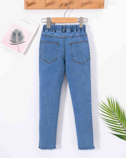 Kids Hem Detail Elastic Waist Jeans