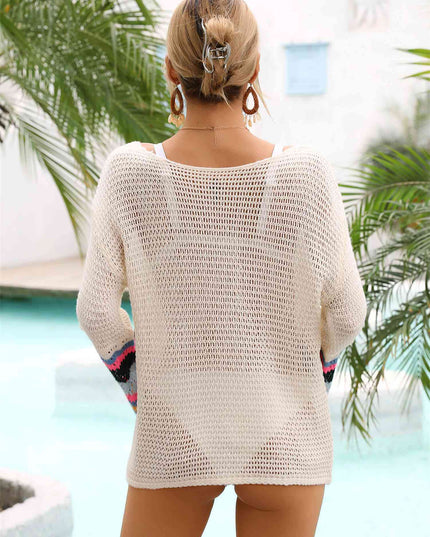 Rainbow Stripe Openwork Boat Neck Cover-Up