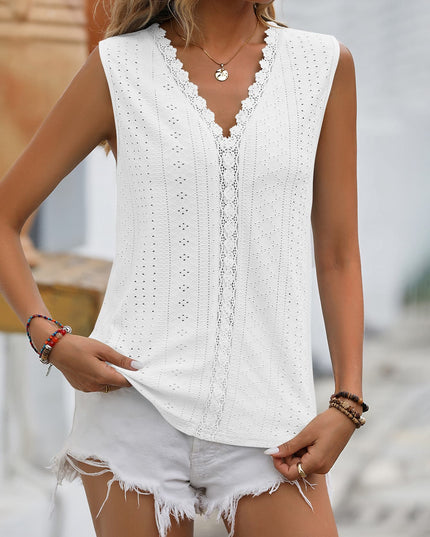 Spliced Lace V-Neck Sleeveless Tank