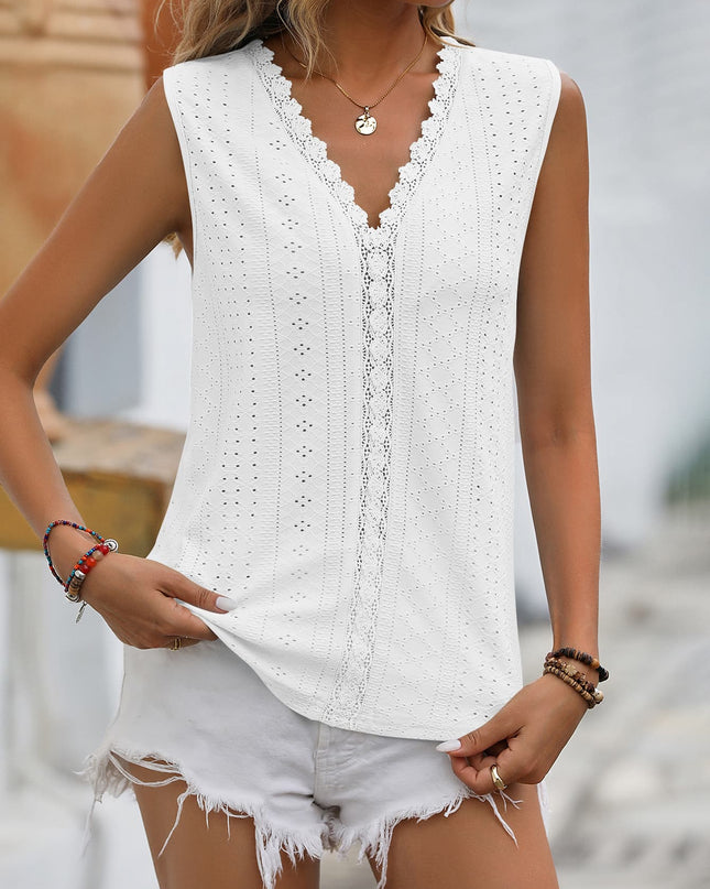 Spliced Lace V-Neck Sleeveless Tank