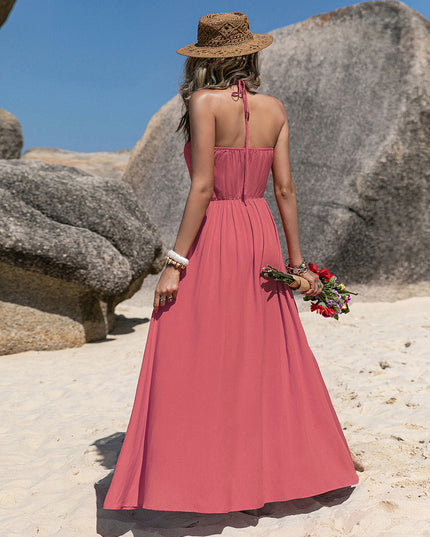 V-Neck Sleeveless Buttoned Dress