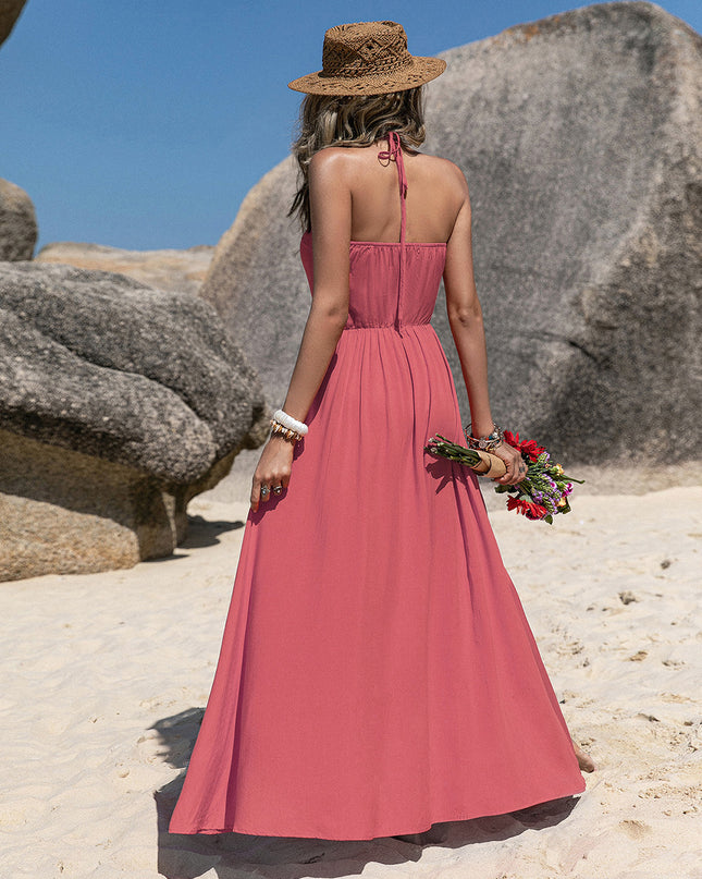 V-Neck Sleeveless Buttoned Dress