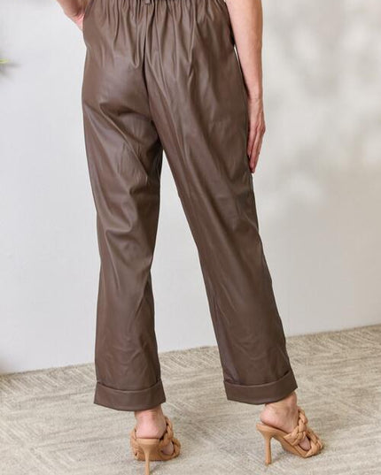 Zenana Leather Straight Pants