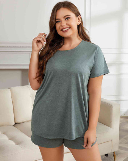 Plus Size Round Neck Short Sleeve Two-Piece Loungewear Set