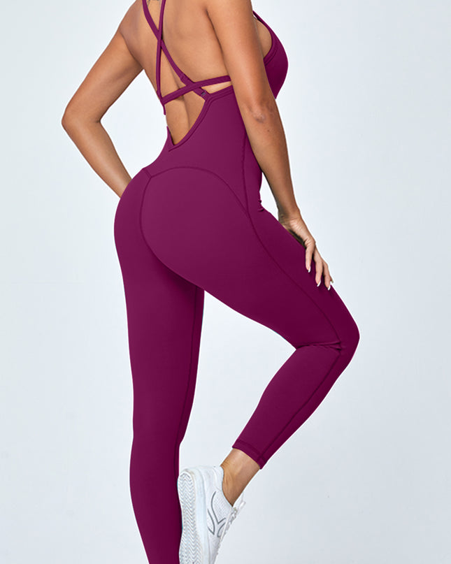 Crisscross Spaghetti Strap Active Jumpsuit