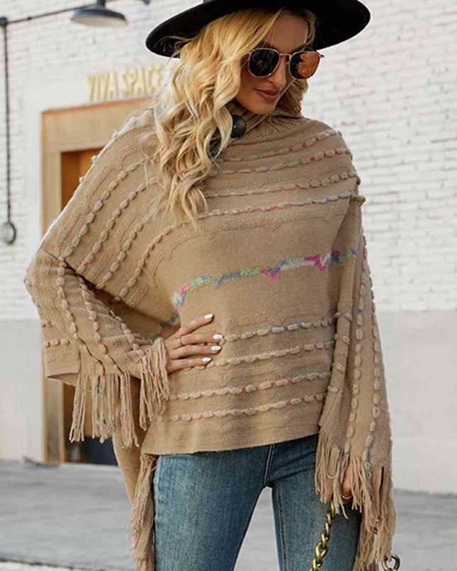 Cloak Sleeve Fringe Detail Poncho