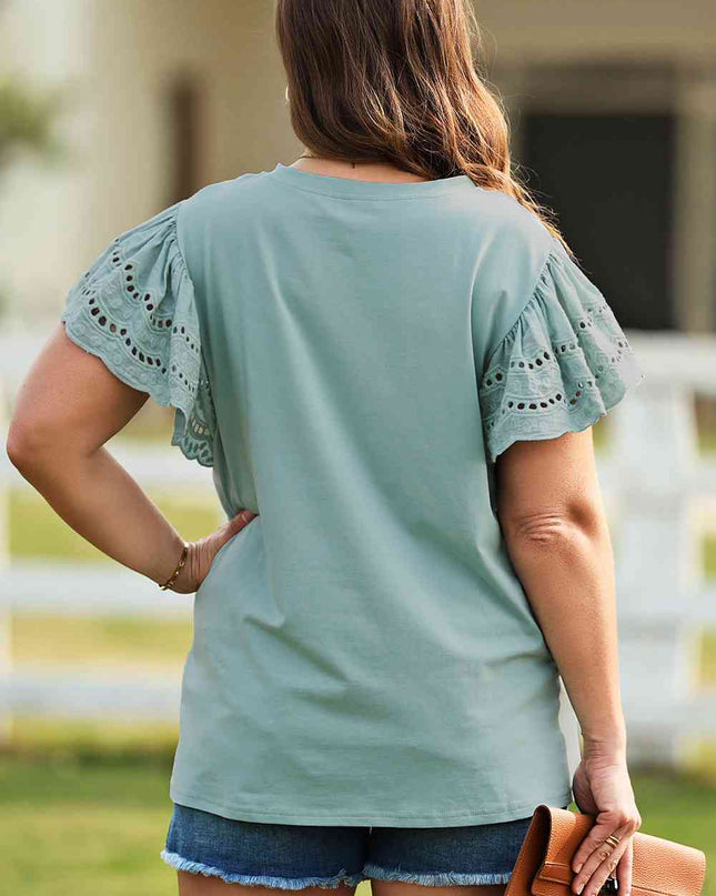 Plus Size Butterfly Sleeve Round Neck Top