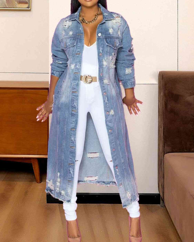 Long Sleeve Raw Hem Denim Jacket