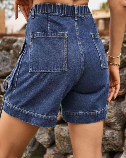 High Waist Denim Cargo Shorts