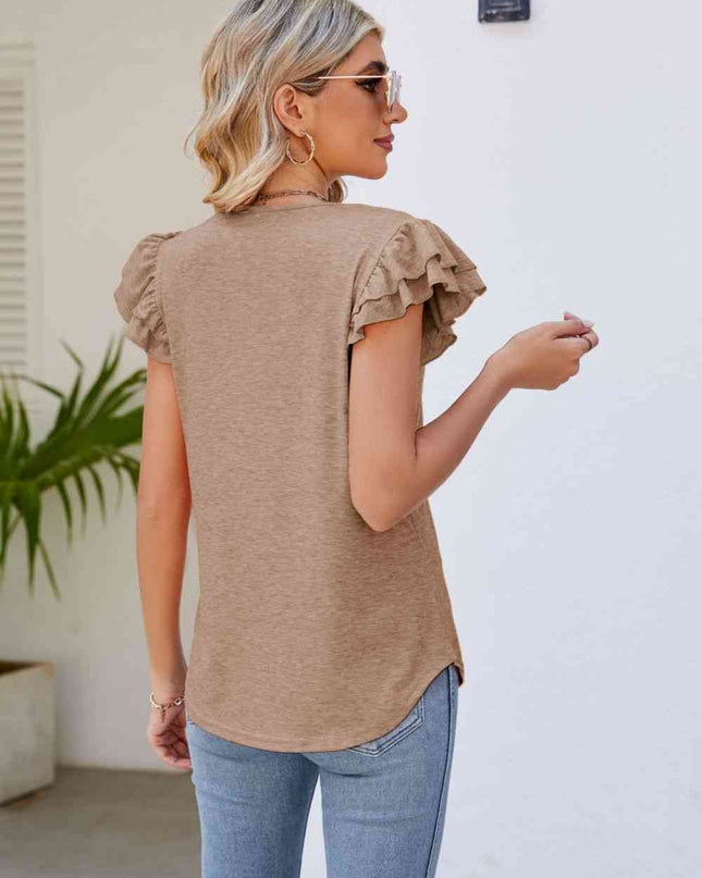 Smocked Flutter Sleeve V-Neck Top