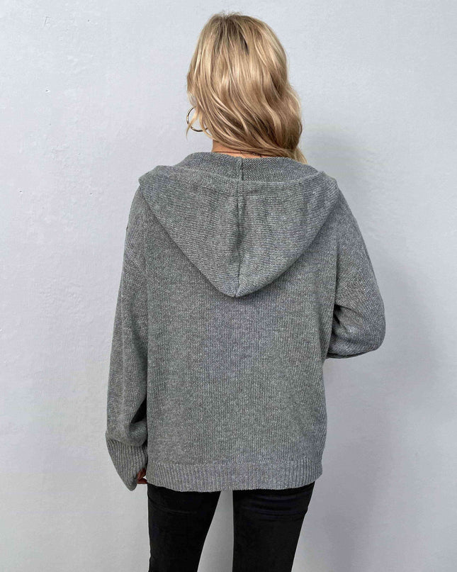 Button-Down Long Sleeve Hooded Sweater