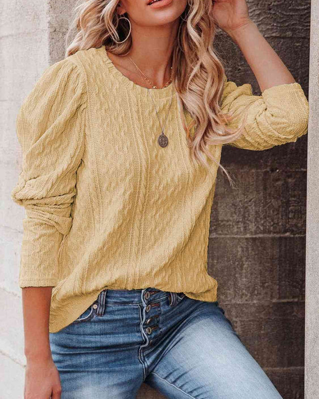 Round Neck Puff Sleeve Knit Top