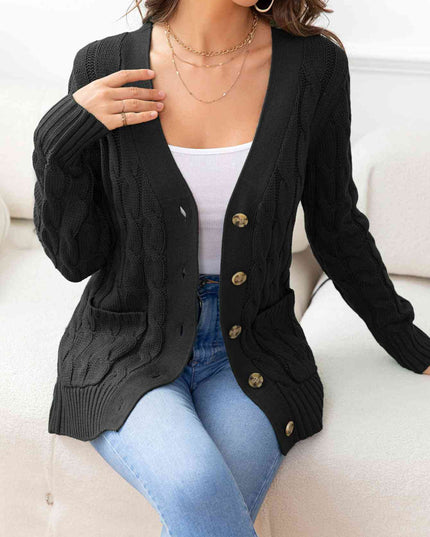 Button Down Cable-Knit Cardigan