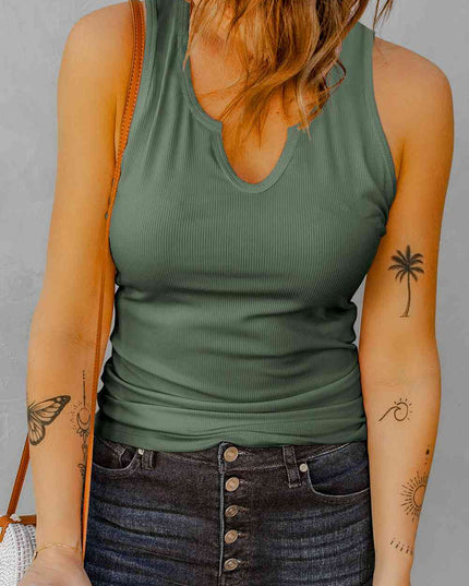 Notched Neck Ribbed Tank Top