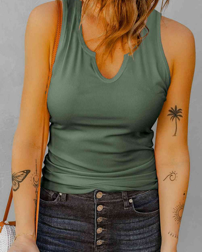 Notched Neck Ribbed Tank Top