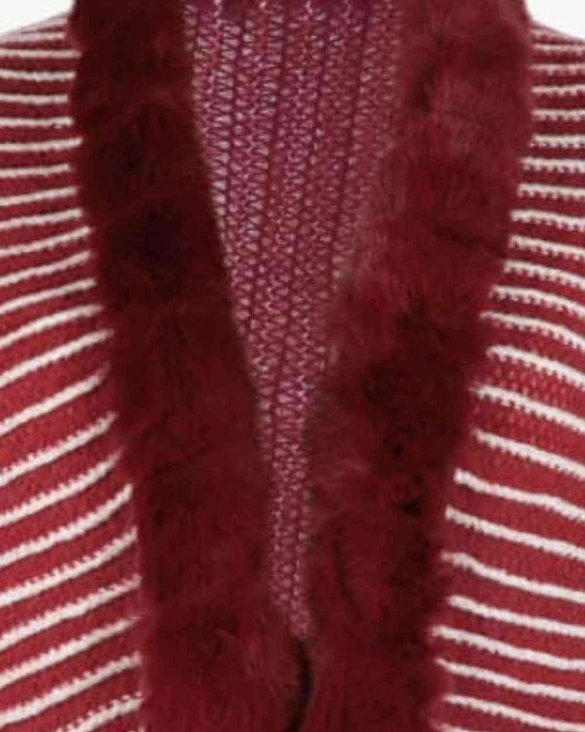 Striped Open Front Fringe Poncho