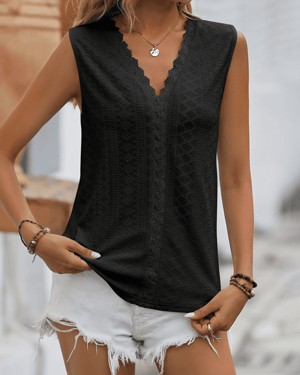 Spliced Lace V-Neck Sleeveless Tank