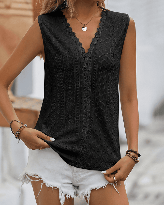 Spliced Lace V-Neck Sleeveless Tank
