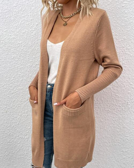 Open Front Long Sleeve Cardigan with Pockets