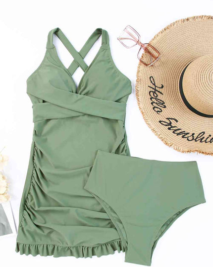 Tie Back Sleeveless Swim Dress and Bottoms Set