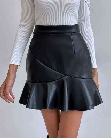 Ruffled PU Mini Skirt