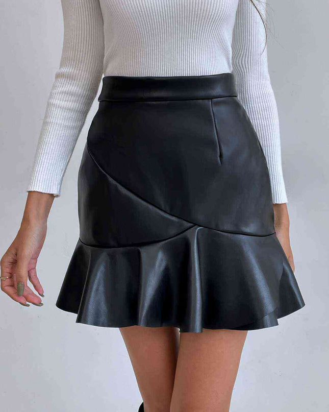 Ruffled PU Mini Skirt