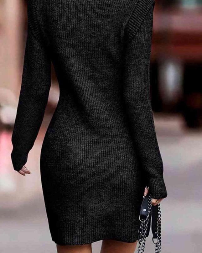 Rib-Knit Round Neck Sweater Dress