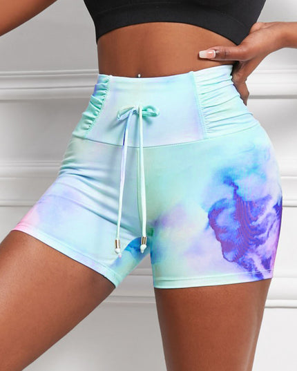 Tie-Dye Tie Detail Ruched Sports Shorts
