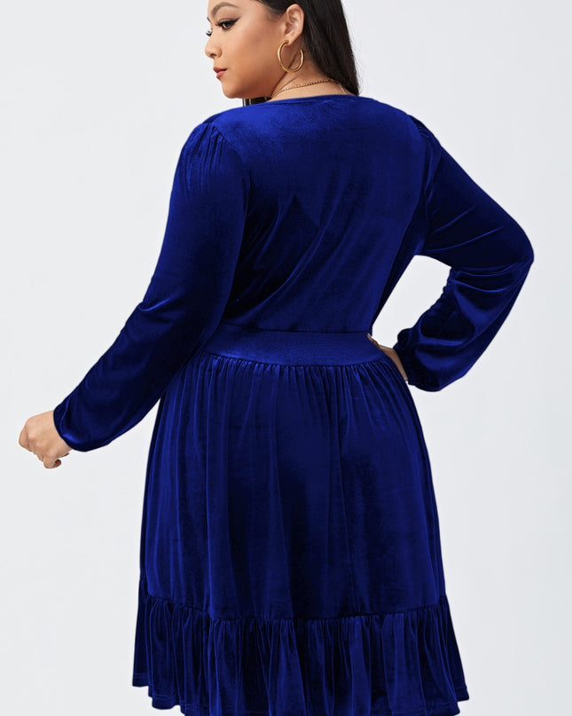 Plus Size Plunge Long Sleeve Mini Dress