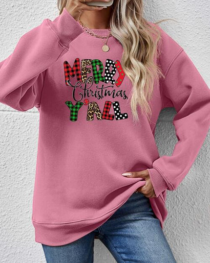 Letter Graphic Round Neck Long Sleeve Sweatshirt