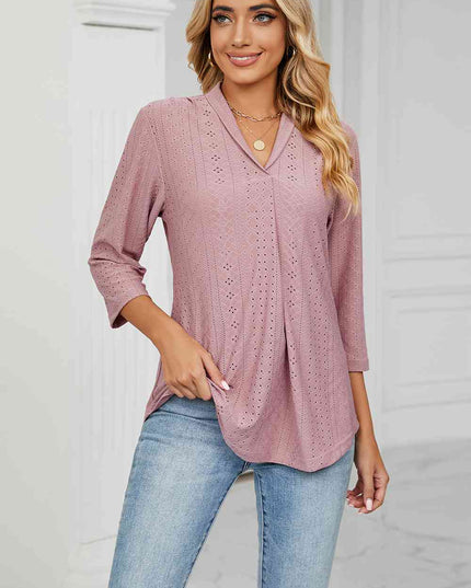 Eyelet Three-Quarter Sleeve Blouse