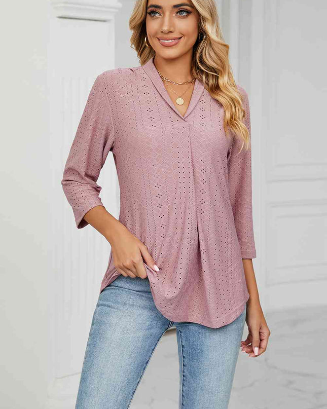 Eyelet Three-Quarter Sleeve Blouse